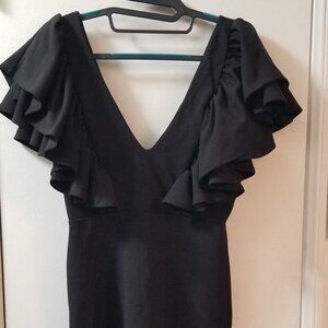 Libian Sexy Deep V Neck Ruffle Sleeve Mini Dress Backless Lace Up Summer